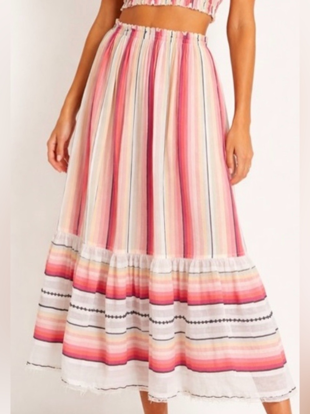 lem lem  Pink Striped Gauze Skirt with fringe Size Small
